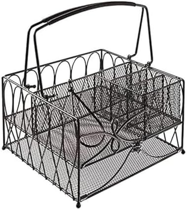 Gourmet Basics by Mikasa Loop Picnic Plate Napkin and Flatware Storage Caddy, Large Metal Organizer for Indoor and Outdoor Use, Antique Black