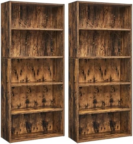 VASAGLE Set of 2 5-Tier Bookshelves, 23.6 Inches Wide