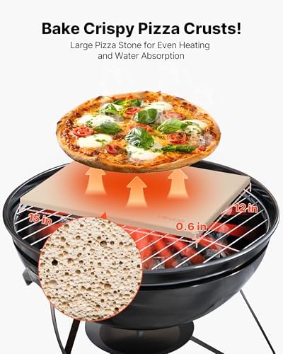 VEVOR Pizza Stone, 15 x 12 x 0.6 in Rectangular Cordierite Pizza Stone, Extra Large Baking Stone with Scraper, 1450℉ Heat-Resistant Bread Stone, for Kitchen Oven, Baking Bread & Pizzas, BBQ Grill