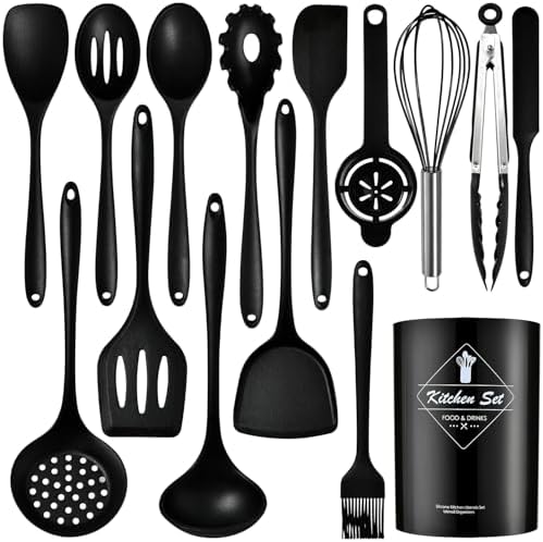 Silicone Kitchen Utensils Set - 428°F Heat Resistant Cooking Utensil Sets，Spatula,Turner,Tongs,Spoon,Whisk,Kitchen Utensil Gadgets Tools Set for Non-Stick Cookware，Dishwasher Safe BPA Free