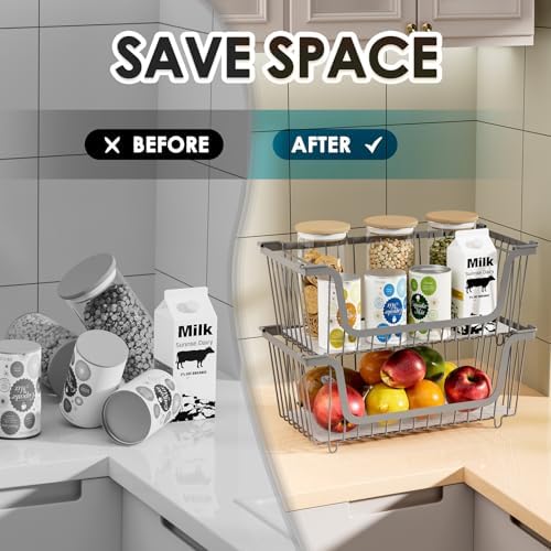 4 Pcs Stackable Wire Baskets,Pantry bin,14.57"L x 7.09"W x 5.12"H