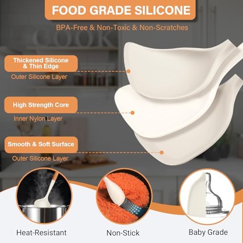 Large Silicone Cooking Utensils Set, 10Pcs Nonstick Kitchen Utensil Set with Wooden Handle, Heat Resistant Silicone Utensils for Cooking, BPA Free Set with Turners Spoon Ladle Skimmer(Cream White)