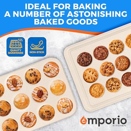 Emporio Kitchen Stackable Baking Pan Set - Nonstick White Marble Coating, Carbon Steel Bakeware Sets, PFOA, PFOS, PTFE Free, Recipe Booklet Included, Oven Safe Tray (Up To 450° F), Set of 10 - White