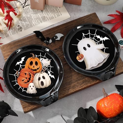 JarThenaAMCS 2Pcs 4.7inch Halloween Spoon Rest Black White Orange Ghost Pumpkin Small Coffee Spoon Holder for Halloween Bar Coffee Station Accessories