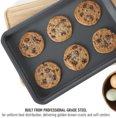 Calphalon Legacy 10-Pieces Nonstick Bakeware Set PFOA-Free, Baking Sheet Set, Carbon Steel Bakeware Pans Collection, High-Heat Oven Safe, for Cookies, Cakes, and Muffins -Blue/Grey Interior