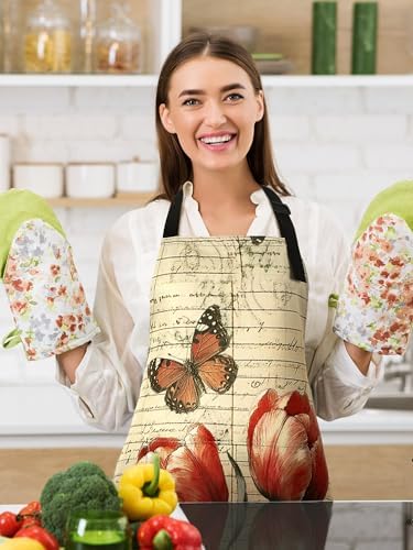 Bencailor 6 Pcs Vintage Floral Butterfly Aprons Gift for Women with Pockets