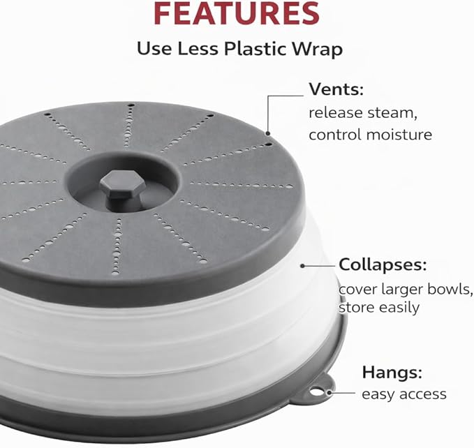 HIC Kitchen Collapsible Microwave Food Cover, BPA Free, Contains Splatter and - Image 4