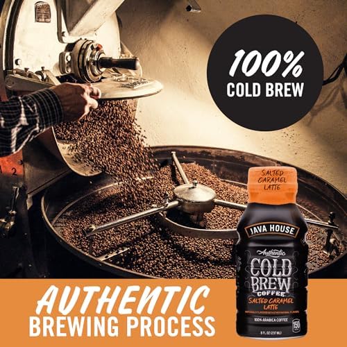 Java House Cold Brew Coffee Ready to Drink Bottles - Salted Caramel Latte - Pack of 12 8oz Bottles - 100% Arabica Coffee