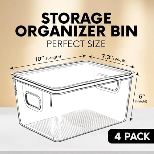 Clear Plastic Storage Bins with Lids, Perfect for Kitchen Organization or Pantry Organization and Storage, Stackable Fridge Organizer Bins, Storage Containers for Organizing, Cabinet Organizers