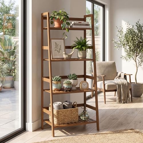 COSTWAY 4-Tier Ladder Shelf, Bamboo Plant Stand Rack