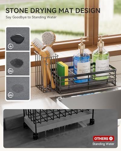 Yofidra Sponge Holder for Kitchen Sink, Sink Caddy with Stone Drying Mat