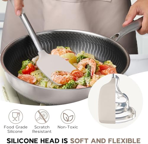 Onader Silicone Kitchen Utensils Set of 10, Cooking Utensils with Holder and Heat Resistant Stainless Steel Handle for Nonstick Cookware - Khaki