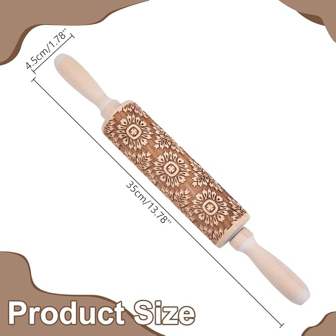 Embossed Wooden Rolling Pin Flower Print 35cm Rolling Pin - Image 2
