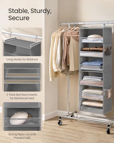 SONGMICS Widened Hanging Closet Organizer, 6-Tier, Separable，2 Pack