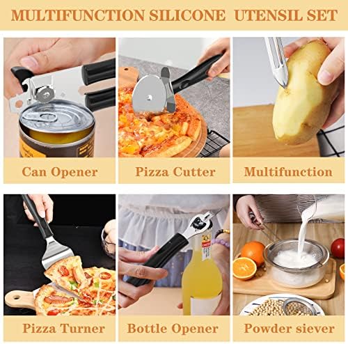 Silicone Cooking Kitchen Utensil Set, Umite Chef 43 PCS Heat Resistant Kitchen Utensils Gadget Set-Stainless Steel Handle- Kitchen Spatula Tools for Nonstick Cookware, Kitchen Accessories(Black)