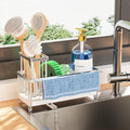 Cisily Sponge Holder for Kitchen Sink, Sink Caddy Organizer with High Brush Holder, Kitchen Countertop Organizers and Storage Essentials, Rustproof 304 Stainless Steel (Silver with Towel Rack, 9.25″)