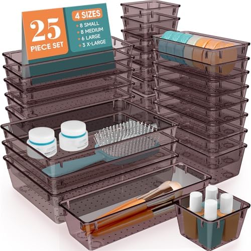 25 PCS Plastic Drawer Organizer Set, Makeup Organizers and Storage Bins