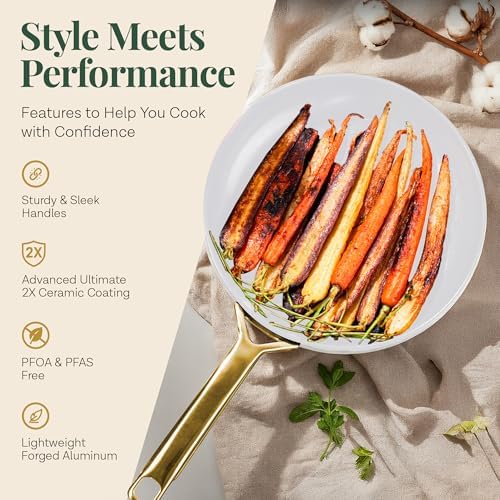 Gotham Steel Modern 11 Pc Ceramic Cookware Set, Elegantly Designed Pots and Pans Set Non Stick with Steamer, Induction Bottom, Premium Stay Cool Handles, Non Toxic PFOA Free, Oven & Dishwasher Safe