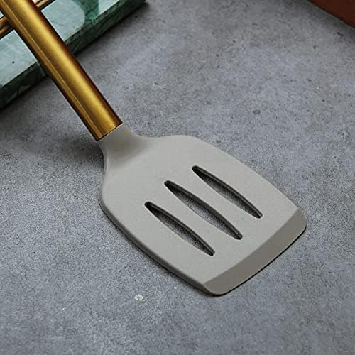 Berglander Non-stick Silicone Slotted Turner with Titanium Gold Plated Handle for Cooking, Dishwasher Safe, Easy to Clean