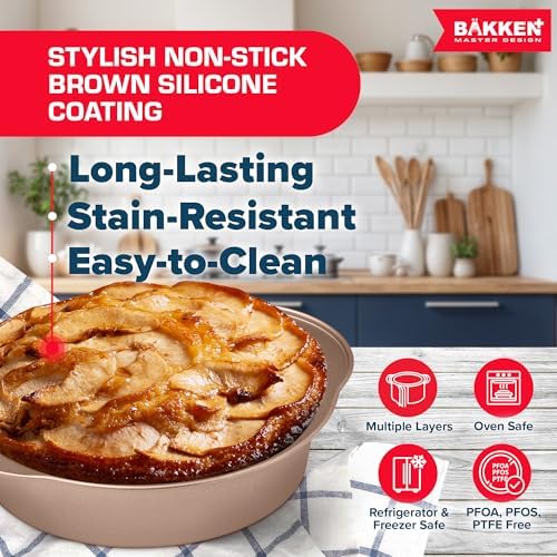 BAKKEN 6-Piece Kitchen Baking Pan Set - Commercial Grade Carbon Steel Bakeware, With Nonstick Coating, Stackable and Space-saving Design, PFOA, PFOS, PTFE Free, Oven Safe Tray (Up To 450°F), Brown