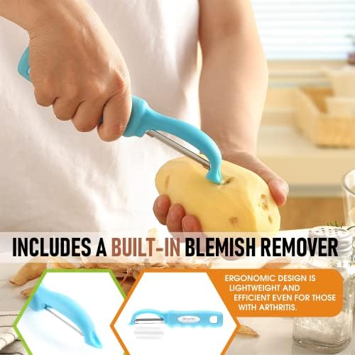 Spring Chef Swivel Potato Peeler for Kitchen w/Soft Grip Handle, Aqua Sky