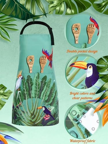 Bencailor 6 Pcs Tropical Aprons for Women with Pockets, Waterproof