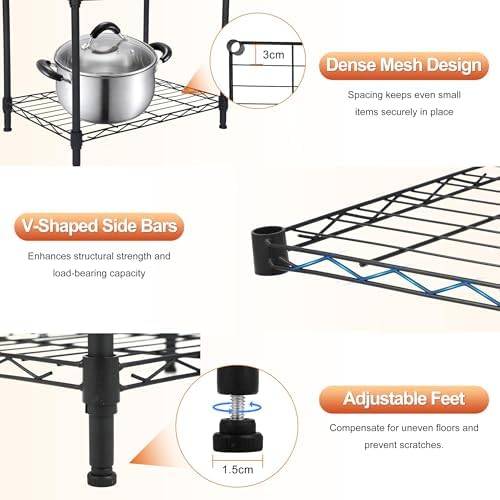 Whitmor 5 Tier Storage Shelves, Heavy Duty Metal Shelving, 400 lbs Capacity per Shelf, 2000 lbs Total, Easy Assembly for Kitchen, Garage, Plant, 18" L x 12" W x 50" H, Black