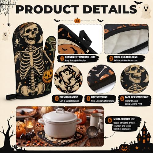 Teenyyou 12PCS Vintage Halloween Kitchen Decor, Towels Oven Mitt Pot Holder