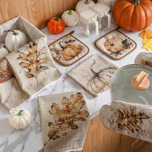 Fanfanwin 10 Pcs Fall Kitchen Decor Set Autumn Rustic Kitchen Rugs