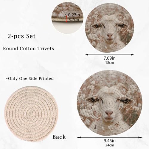 Kitchen Set of 2 Potholders Trivets, Grace Farm Goat Flowers Woven Hot Pot Coasters Placemats for Cooking Baking Hot Dish Pan Pot Bowl Teapot(7&9 Inches Diameter)