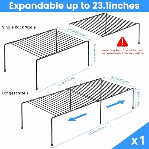 Tomorotec Expandable Cabinet Shelf Organizer, Metal Kitchen Pantry, Black