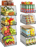 Jakyitvi 4 Pack Stackable Wire Baskets with Fixed Wooden Top, Vegetable Fruit Storage Bins for Onion Potato Snack, Pantry Baskets for Kitchen Cabinet Countertop, Pantry Organizers and Storage Rack
