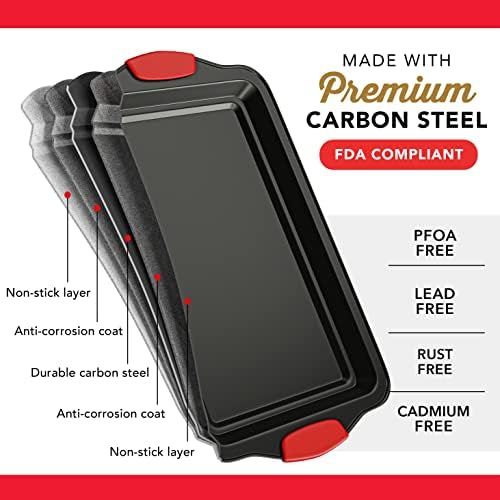 Eatex Nonstick Baking Sheet Set, 2-Piece Baking Pans Set with Silicone Handles, Carbon Steel Cookie Sheets for Baking Commercial Grade Quality Oven Tray, Large Half Sheet Pans for Baking