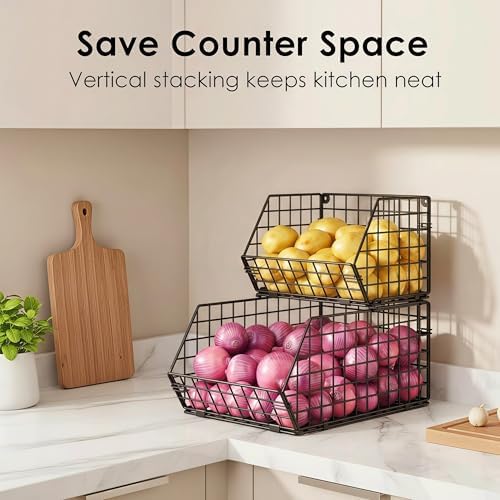 2-Tier Potato and Onion Storage Bin, Stackable Wire Baskets for Countertop