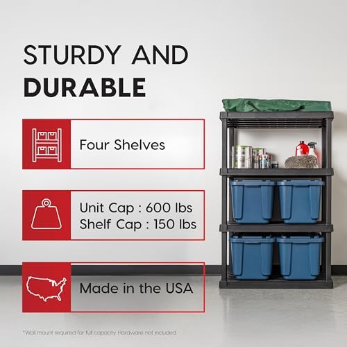 IRIS USA Plastic Storage Shelves |Made in USA| 56"H x 36"W x 18"D - Black