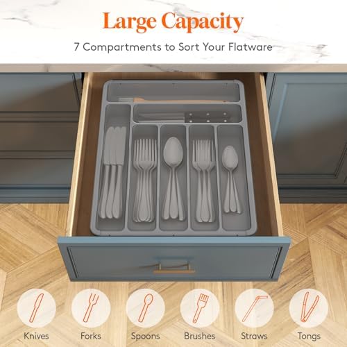 Lifewit Silverware Organizer with Lid, Covered Utensil Tray, 11.3x14.4