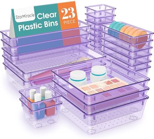 23 PCS Drawer Organizer Set, 5 Size Bathroom and kitchen organizer Trays