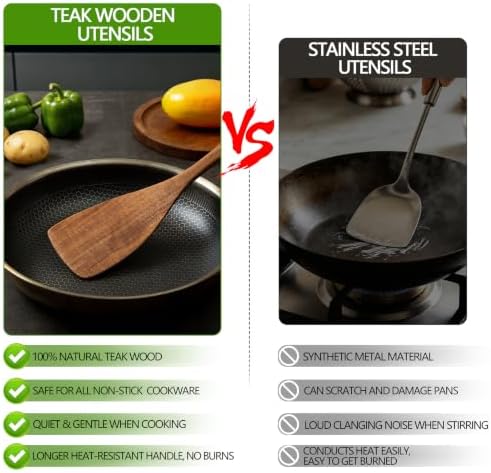 Wooden Spoons for Cooking,10 Pcs Natural Teak Wooden Kitchen Utensils Set Wooden Utensils for Cooking Wooden Cooking Utensils Wooden Spatulas for Cooking (10)