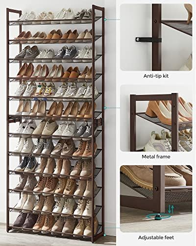 SONGMICS Metal Shoe Rack, 12-Tier Shoe Orgainzer, Holds 48-60 Pairs