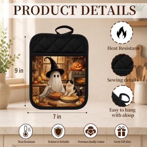 Halloween Ghost Cat Baking Pot Holders for Kitchen 2 Pack Set