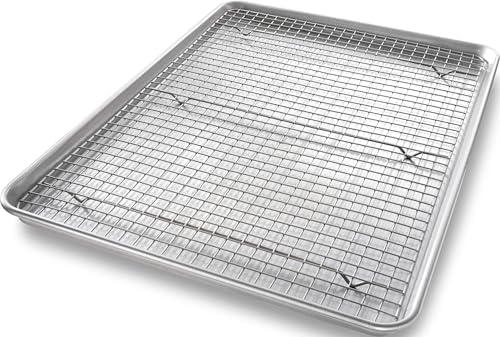 USA Pan 1607CR Bakeware Extra Large Sheet Baking Pan and Bakeable Nonstick Cooling Rack Set, XL, Metal