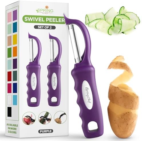 Spring Chef Swivel Vegetable Peeler w/Ergonomic Handle, Set of 2, Purple