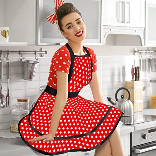 Violet Mist Cute Lovely Retro Aprons for Women Girls Ladies Sexy Vintage Aprons Christmas Apron Polk Dot Vintage 50s Apron kawaii Cooking Kitchen Ruffle Apron for Housewife Waitress Mother's Gift