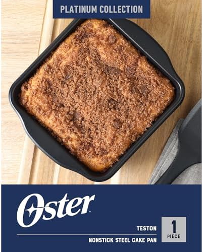 Oster Teston 8-Inch Square Cake Pan, Nonstick Carbon Steel Baking Pan, Matte Black, PFAS-Free, Oven-Safe, Easy Release Bakeware