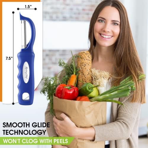 Spring Chef Swivel Potato Peeler for Kitchen w/Soft Grip Handle, Sapphire