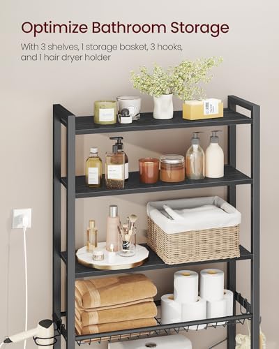 VASAGLE 4-Tier Over the Toilet Storage, Adjustable Shelves, Basket, 68.1''H