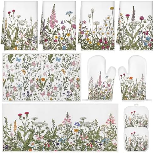 Fanfanwin 10 Pcs Wildflower Kitchen Decor Set, Floral Kitchen Towels