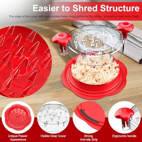 Chicken Shredder Tool Twist Large Meat Shredder with Brush&Fork, Red