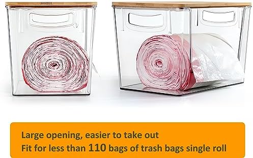 2 Pack Trash Bag Holder Dispenser, Extra Large Garbage Bags Holder, Stackable Trash Bag Holder with Bamboo Top for Laundry Room & Under Sink