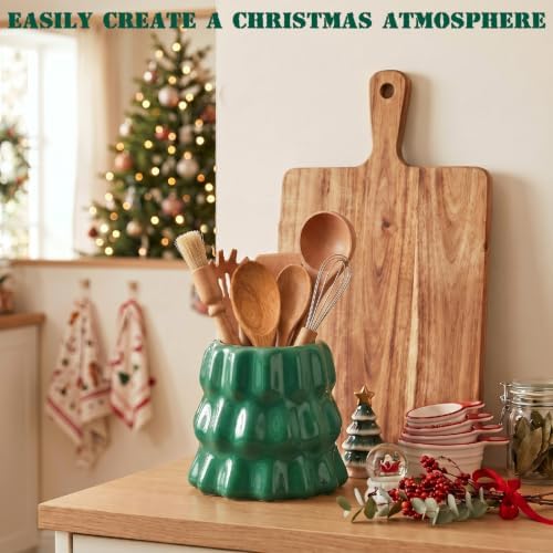 Yungyan Ceramic Christmas Tree Shaped Utensil Holder Kitchen Accessories